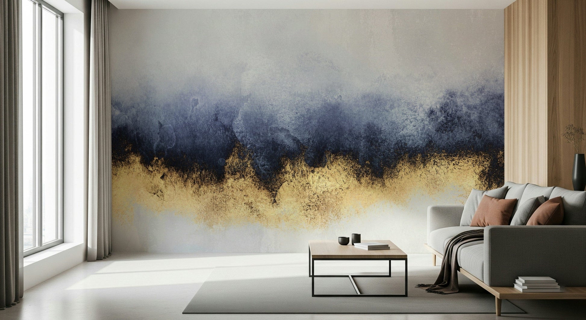 A calming abstract design wallpaper mural that defines a space.