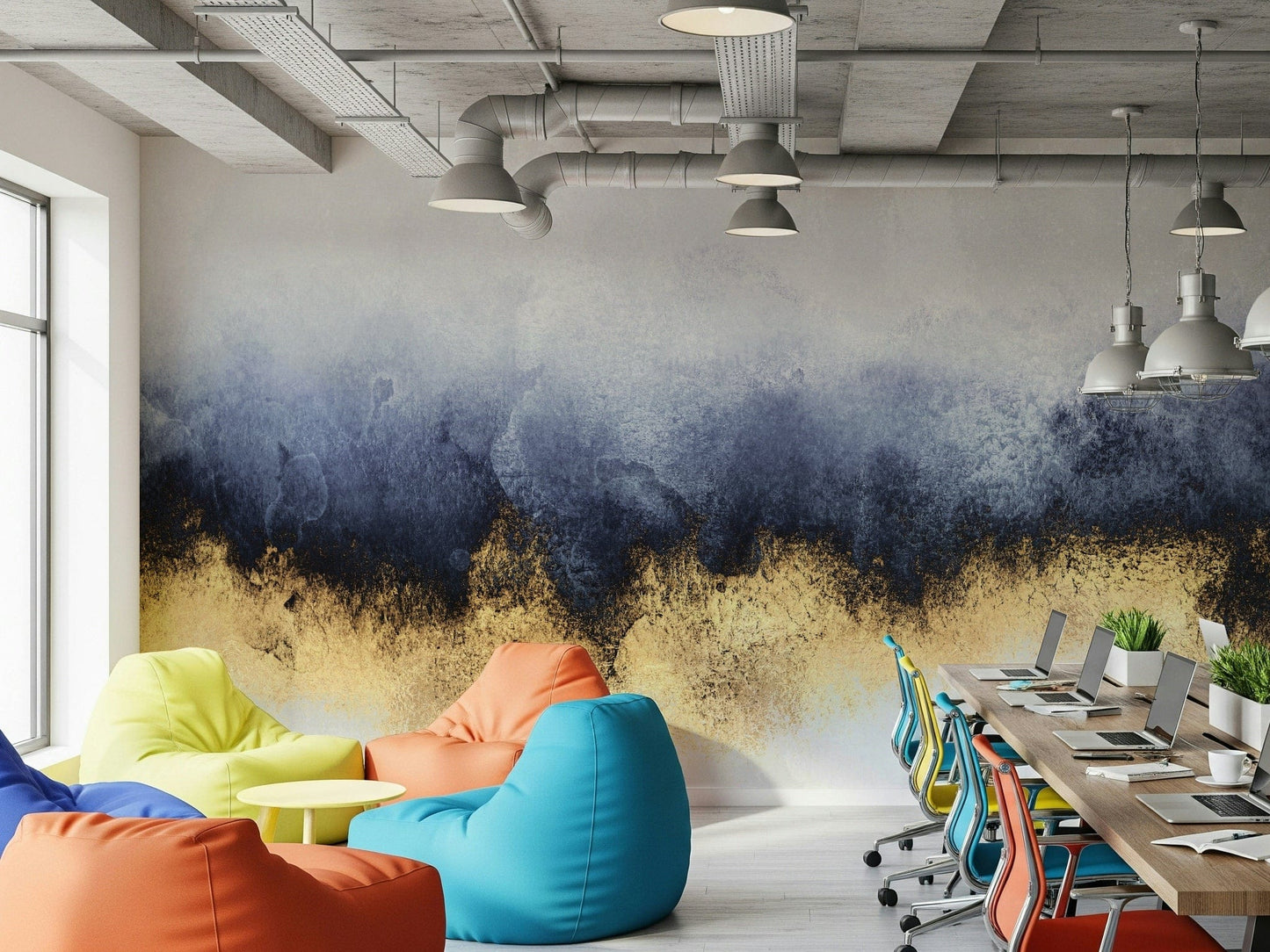 An artistic soft focus mural on luxury wallpaper.
