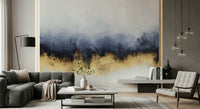 A beautiful abstract gold and azure wallpaper mural for a modern home.