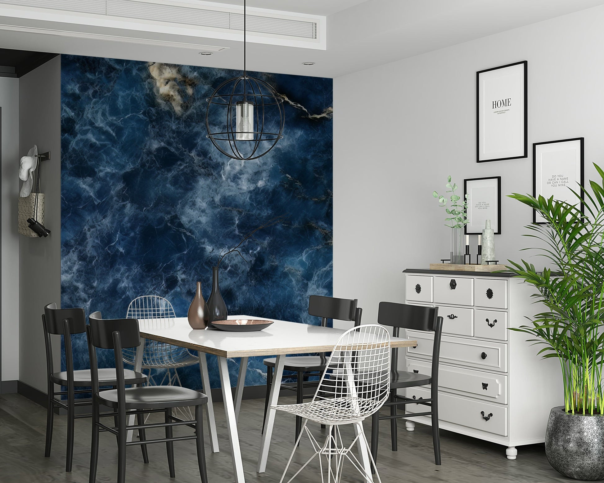 Wall mural depicting deep blue color layers for a modern, serene interior atmosphere.
