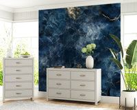 Azure Depths Wall Mural featuring deep blue tones inspired by ocean waves and water movement.