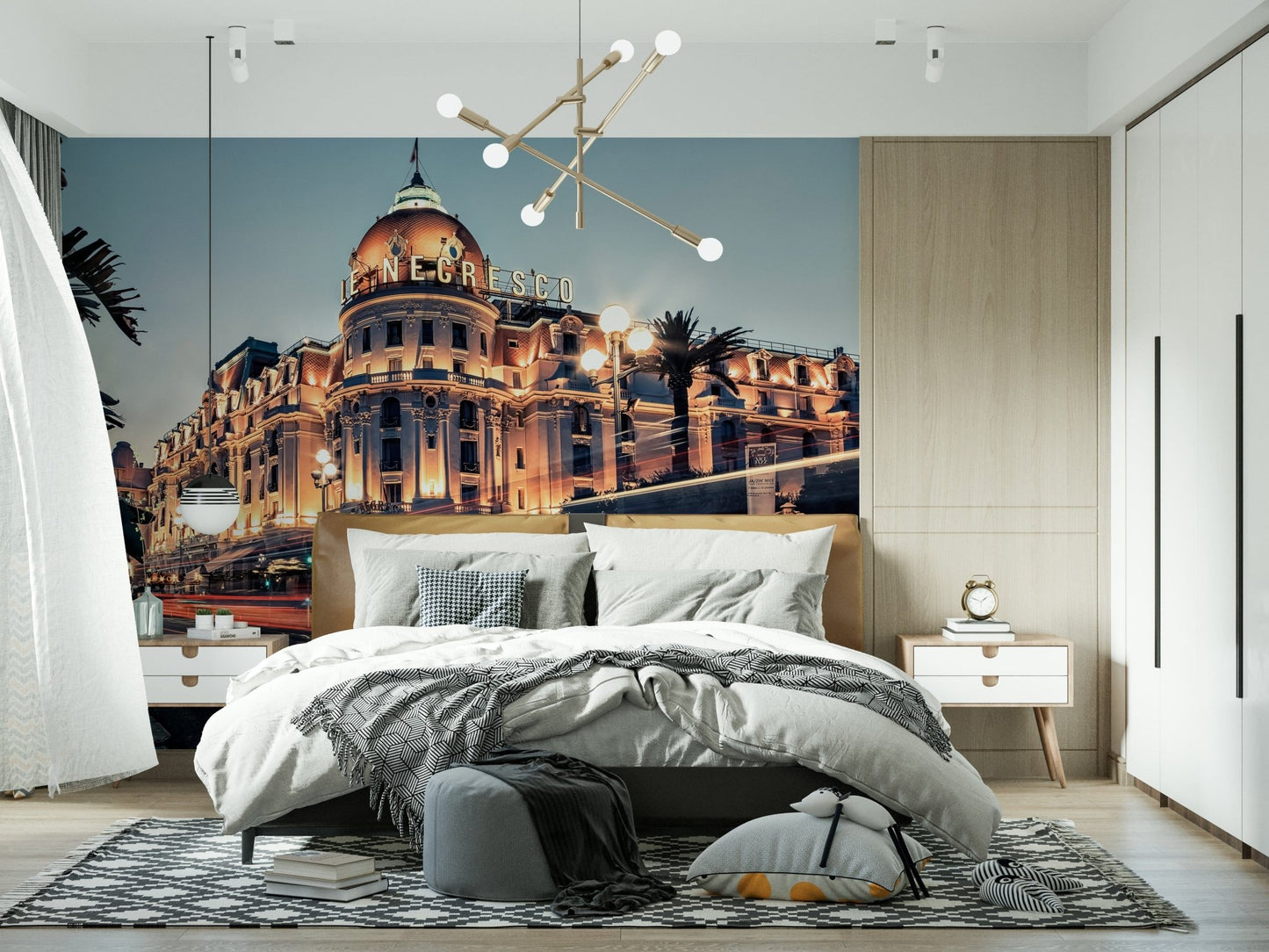 Coastal night mural for entryway, modern wall decor focal wall