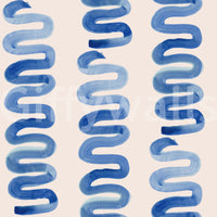 Dynamic azure swirl motif adding depth and visual flow to walls.