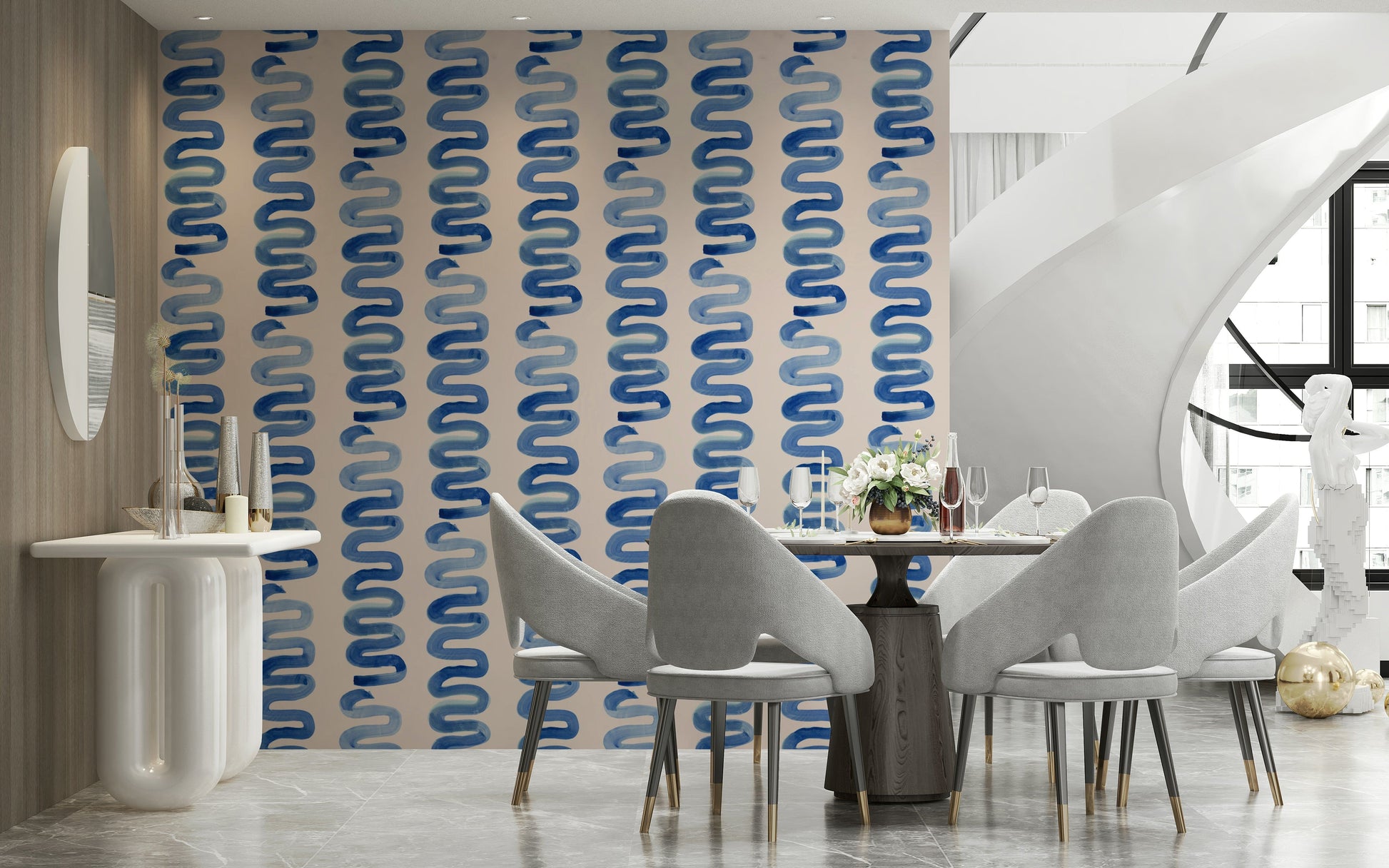 Soft blue swirl textures creating a peaceful, dreamy backdrop.