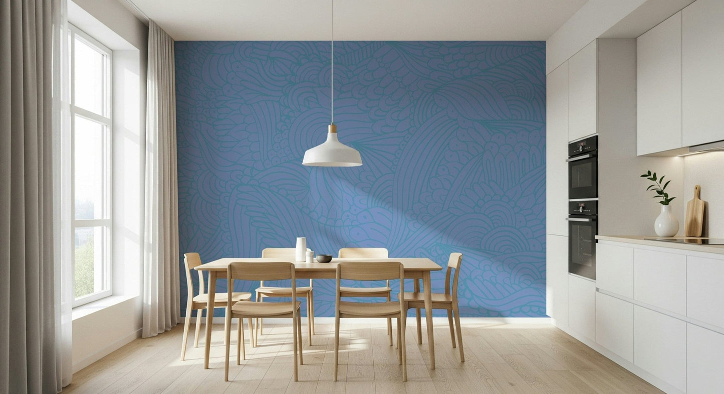 Monochromatic blue doodle wallpaper Azure Zen Doodle decorative wall.