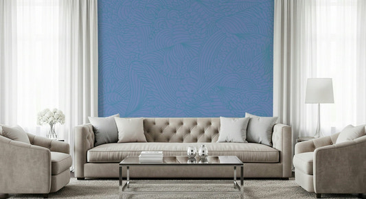 Single color elaborate drawing. Azure Zen Doodle wallpaper for rooms.