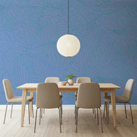 Azure Zen Doodle soothing blue abstract line wallpaper. Home decor.