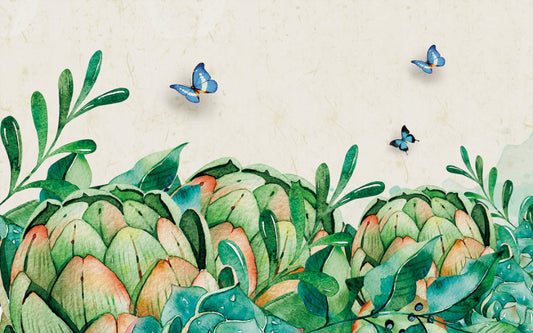 Watercolor Green Garden Wall Wallpaper Murals
