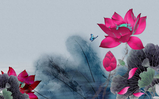 Red Water Lilies Wall Mural Wallpaper