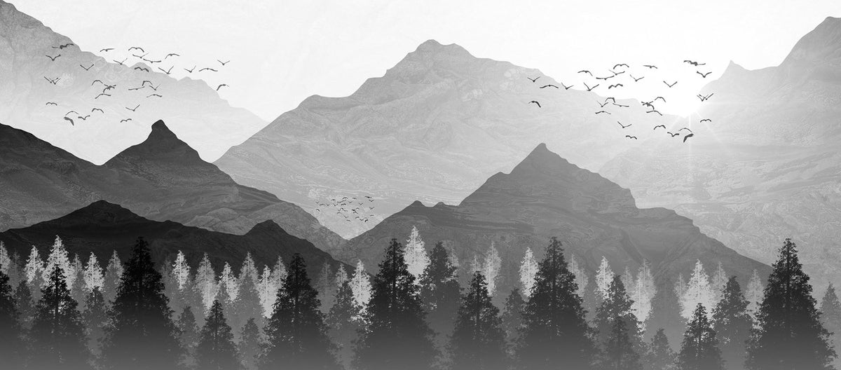 Black and White Mountain Ranges Wallpaper Mural in your room