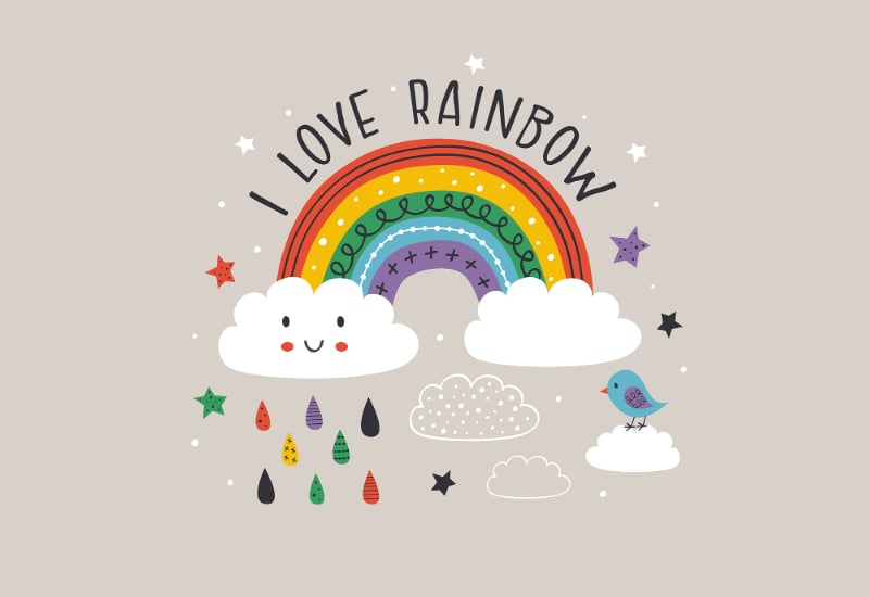 Colorful Rainbow & White clouds Wallpaper in your room — zoomed