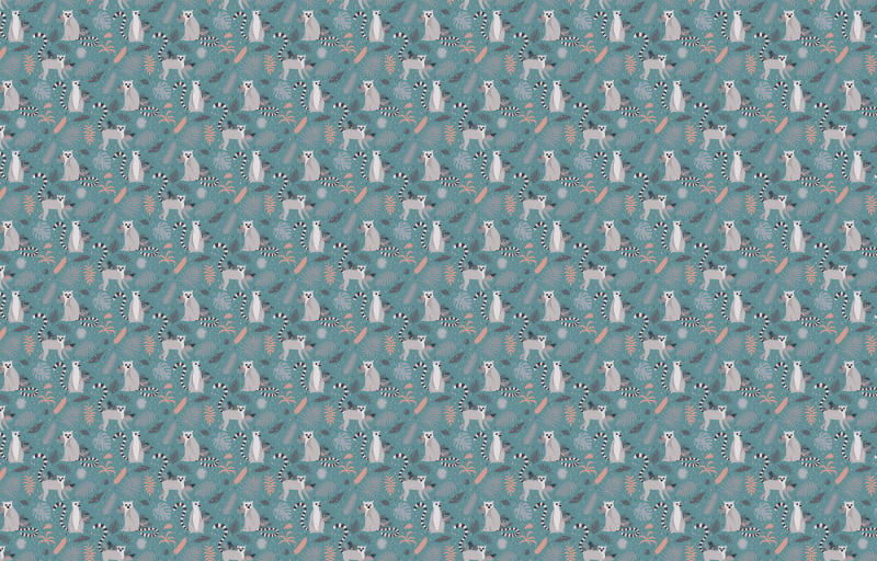Lemurs with Tropical Palm Leaves Wallpaper in your room