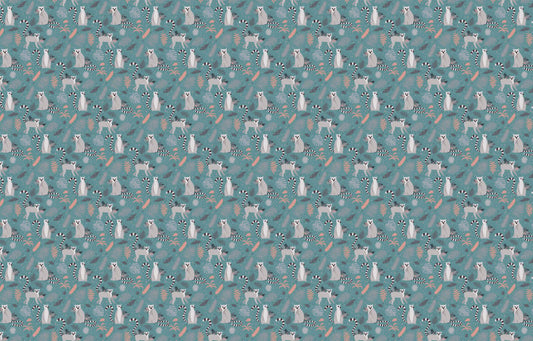 Lemurs with Tropical Palm Leaves Wallpaper