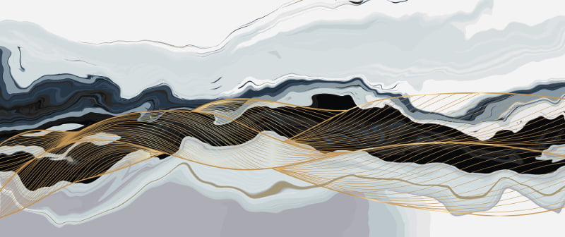 Blue & Gold Wavy Marble Wallpaper Murals in your room — zoomed