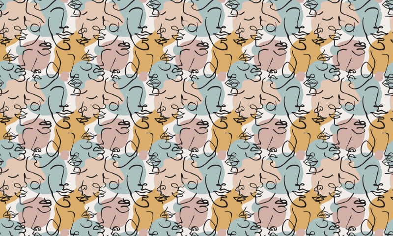 Modern Human Face Line Art Wallpaper in your room — zoomed