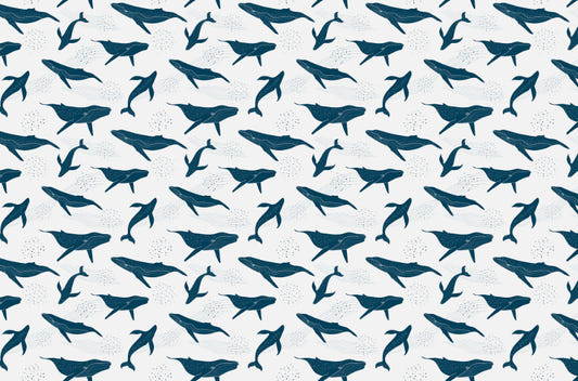 Monochrome Blue Whales Wallpaper