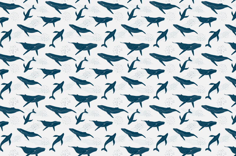 Monochrome Blue Whales Wallpaper in your room — zoomed