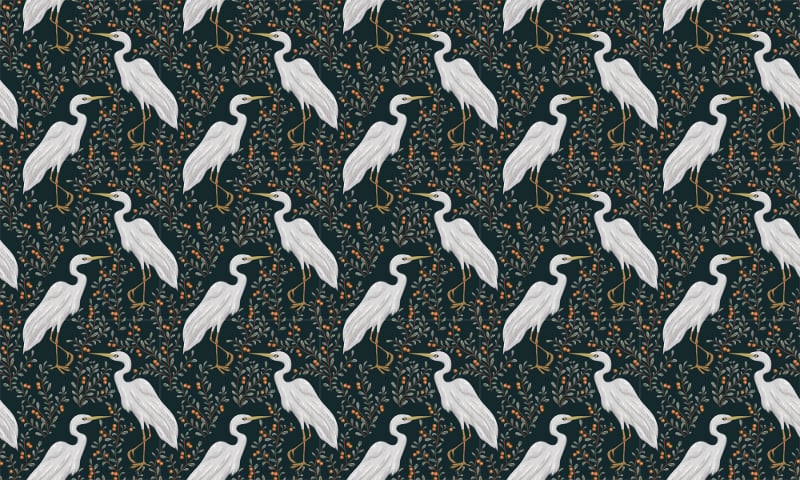 White Heron Bird & Cranberry Plant Wallpaper in your room — zoomed