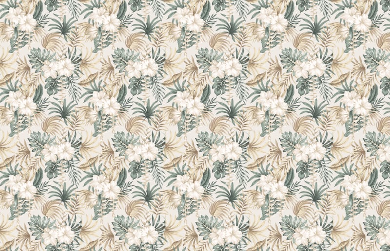 Tropical Floral Foliage Palm Leaves Wallpaper in your room — zoomed