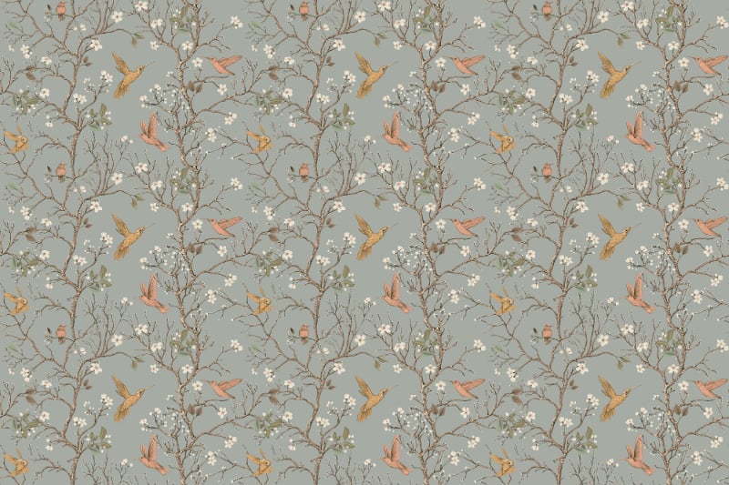 Humming Birds and Flowers Retro Wallpaper