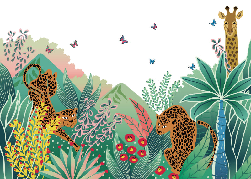 Leopard and Giraffe Kids Wallpaper Murals in your room — zoomed