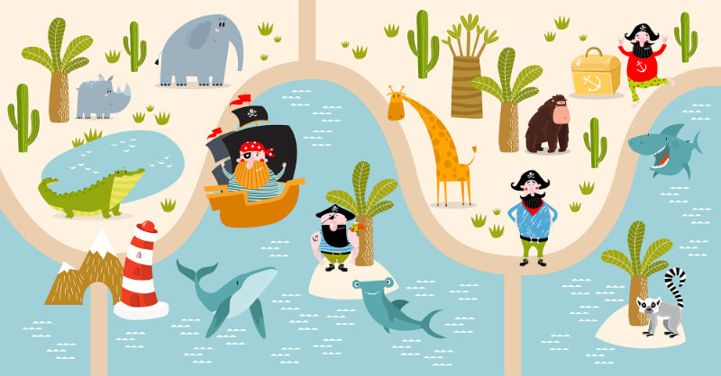 Pirate Animals Kids Wallpaper in your room — zoomed
