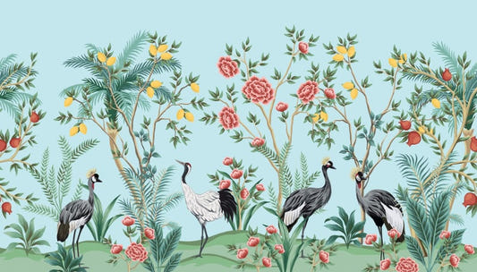 Chinoiserie Floral Palm Tree Wallpaper
