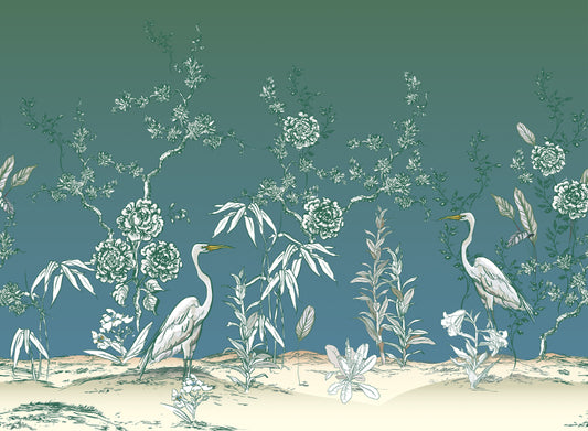 Vintage Garden Crane Birds Wallpaper Mural