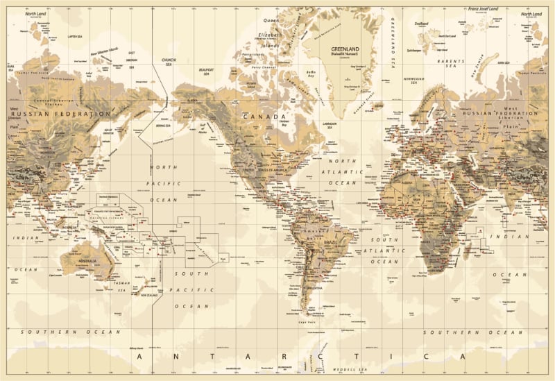 Brown Vintage Worldmap Wall Murals in your room