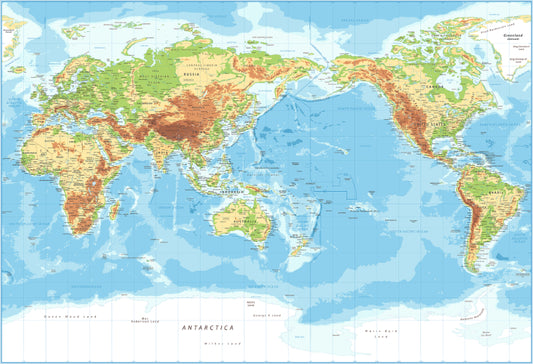 Pacific View Detailed World Map Wallpaper Murals