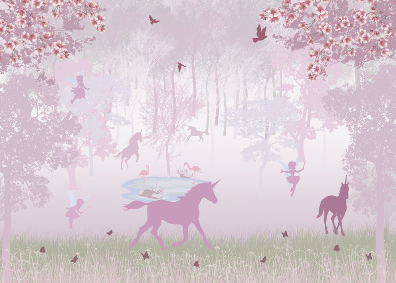 Pink Unicorn in Forest Wallpaper Mural