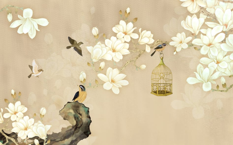 White Magnolia Flowers Wallpaper Murals in your room