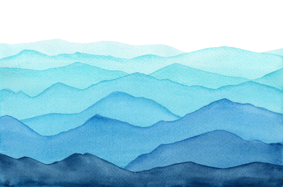 Blue Watercolor Waves Mountains Wallpaper Murals in your room — zoomed