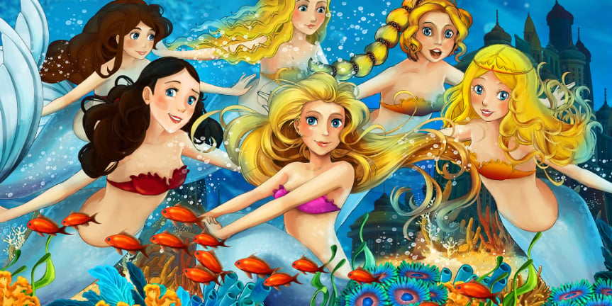 Underwater Mermaid with Fish Girls Room Wallpaper Murals in your room — zoomed