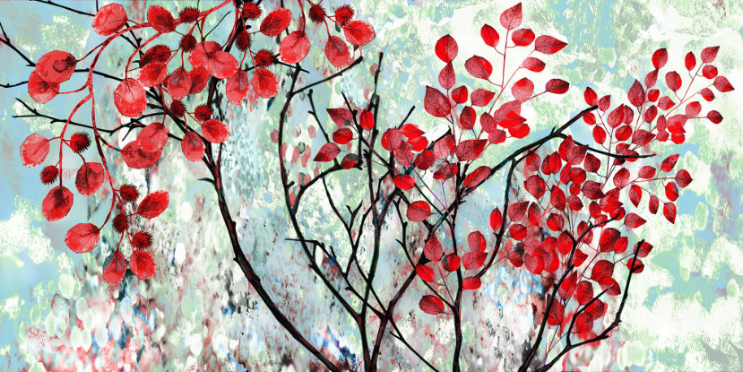 Oil Painted Red Leaves Wallpaper Murals in your room — zoomed