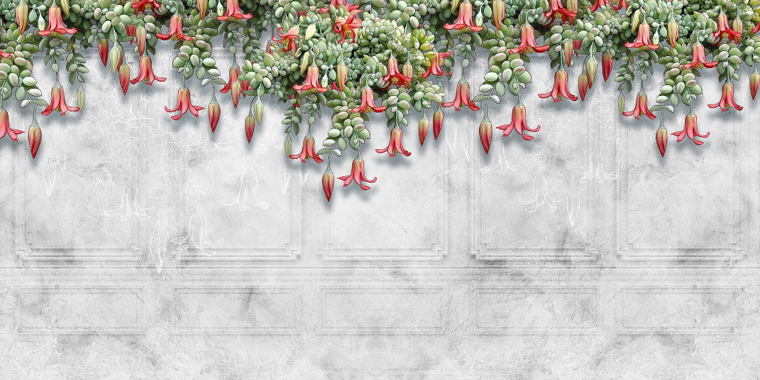 Hanging Exotic Flowers Concrete Gray Wall Murals in your room — zoomed