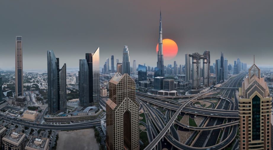 Dubai Skyline During Sunrise Wallpaper Murals in your room