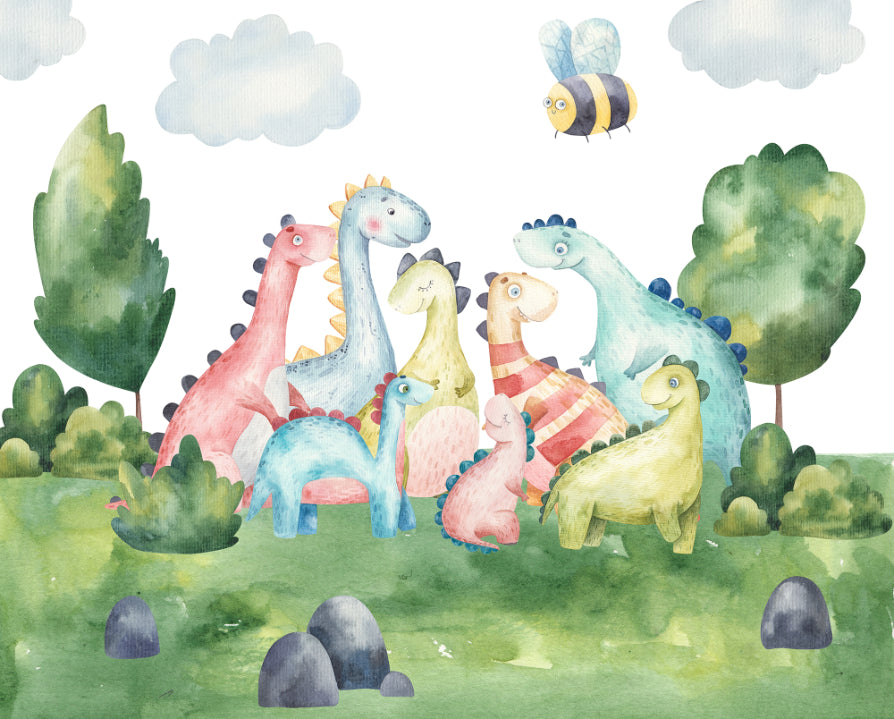 Playful watercolor dinosaur wallpaper Mural in your room