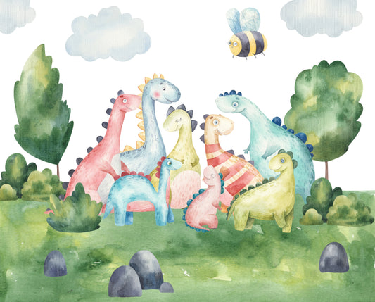 Playful watercolor dinosaur wallpaper Mural