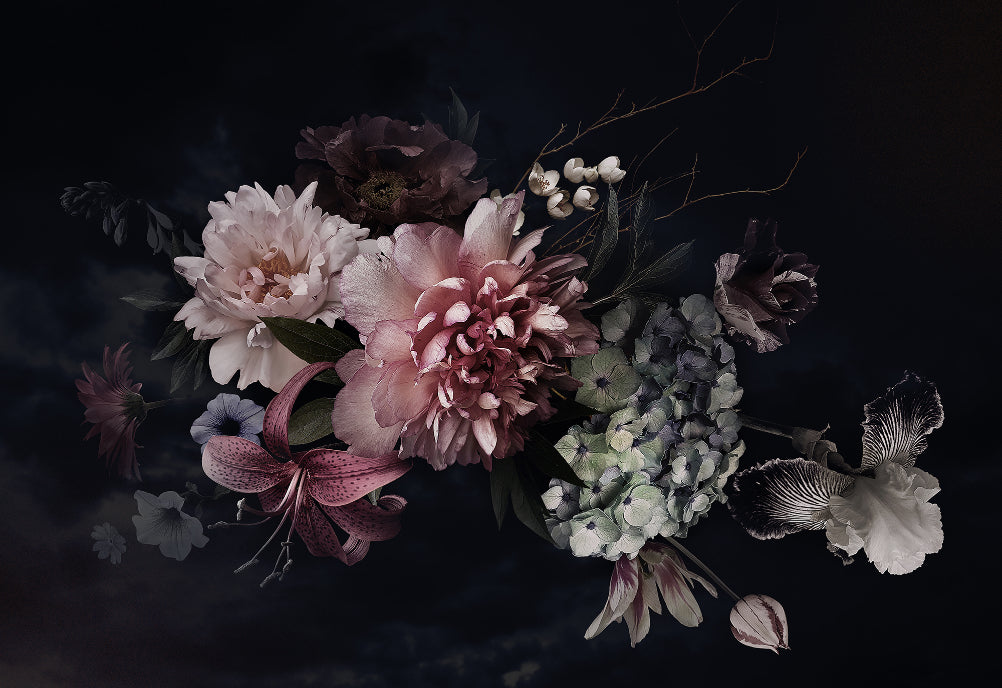 Dark vintage flower bunch wallpaper mural in your room