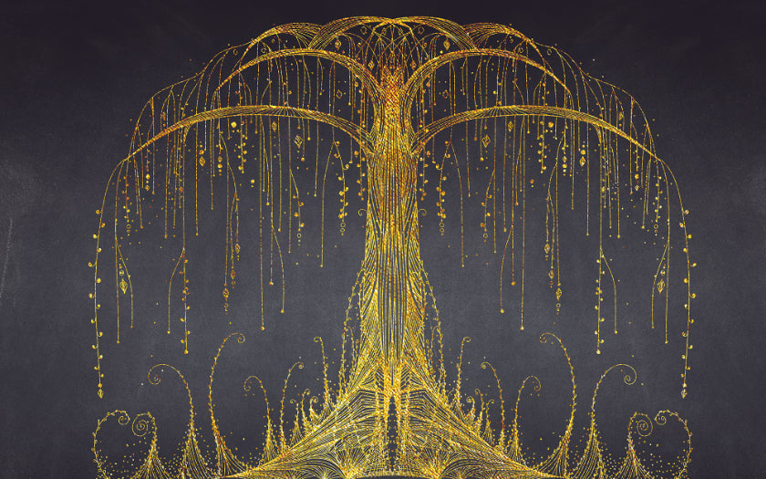Gold Abstract Ornamental Tree Wall Murals in your room — zoomed
