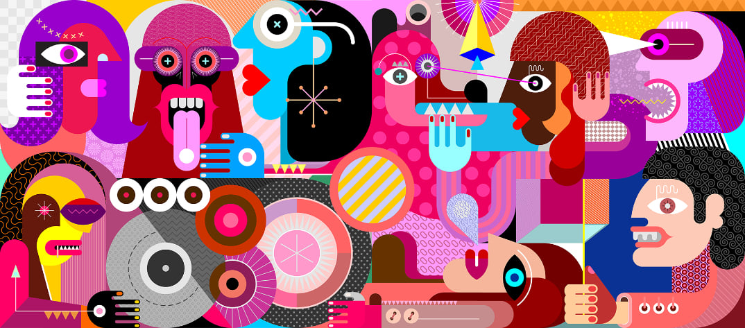 Abstract Designed Group of People Wall Murals in your room — zoomed