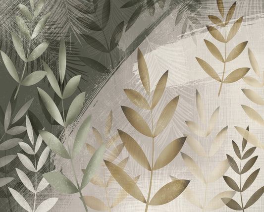 Green and Beige Color Leaves Wallpaper Murals