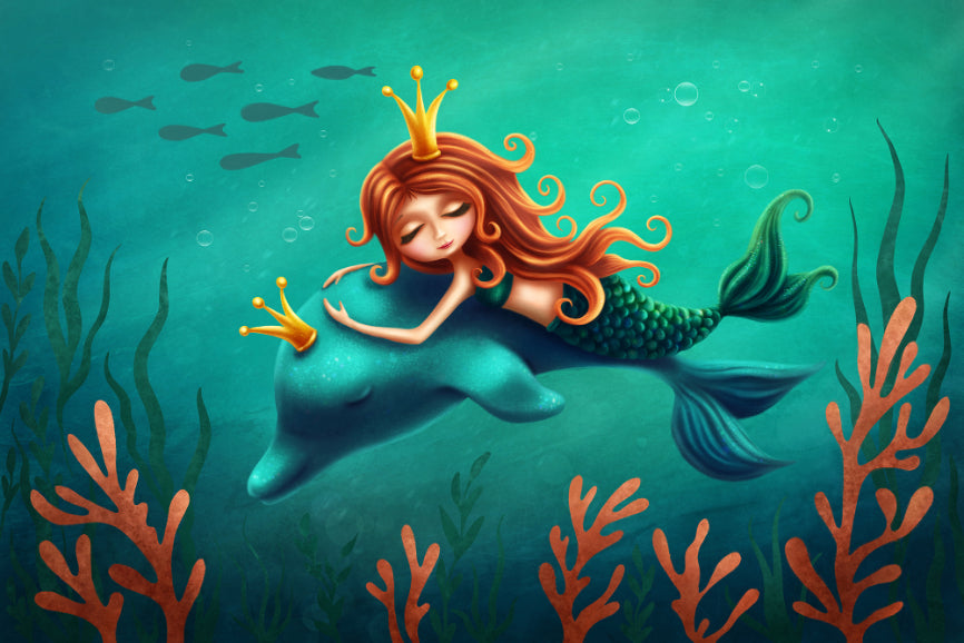 Underwater Mermaid and Dolphin Ride Removable Wallpaper Murals in your room