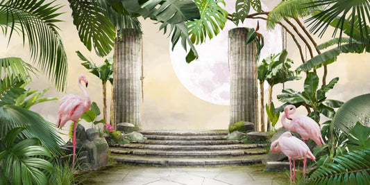 Moon Flamingo Banana Leave Wallpaper for Walls