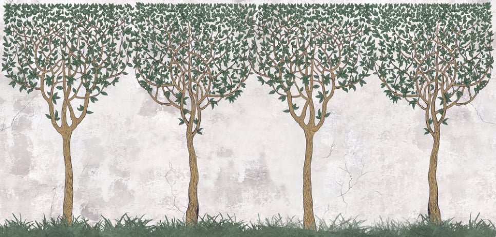 Green Painted Trees Concrete Wall Paper Murals