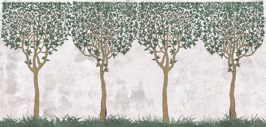 Green Painted Trees Concrete Wall Paper Murals