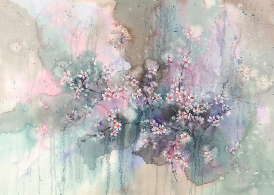 Sakura Watercolor Flower Wallpaper Wall Murals in your room — zoomed