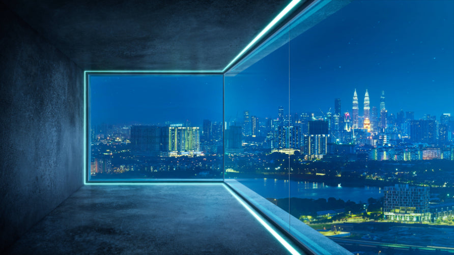 City View Loft Glass Window Wall Mural in your room — zoomed