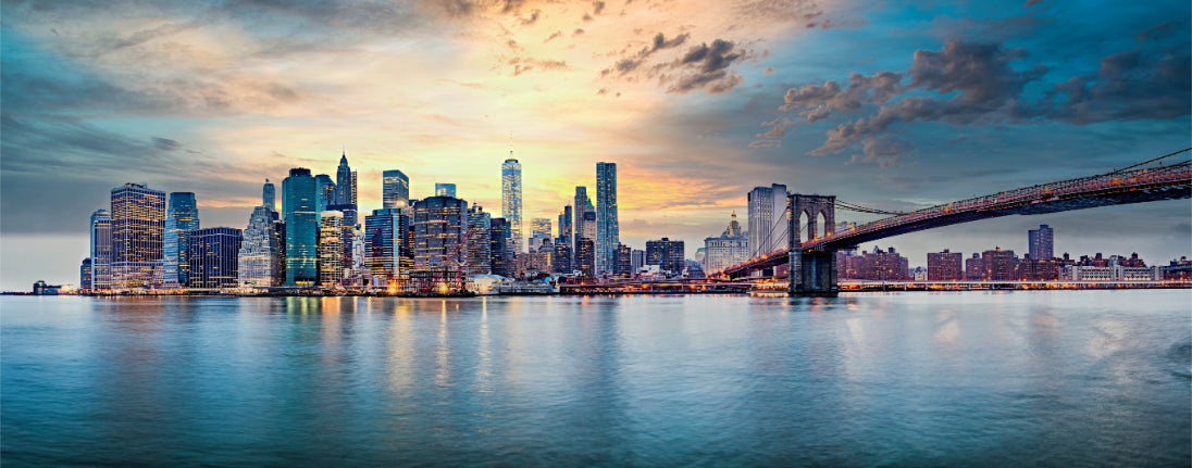 New York Sunset Panorama Wall Mural in your room — zoomed